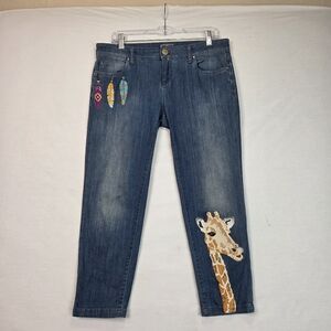 My Pair of Jeans Embroidered Skinny Jeans Size 29 Italy Giraffe Feather Detail